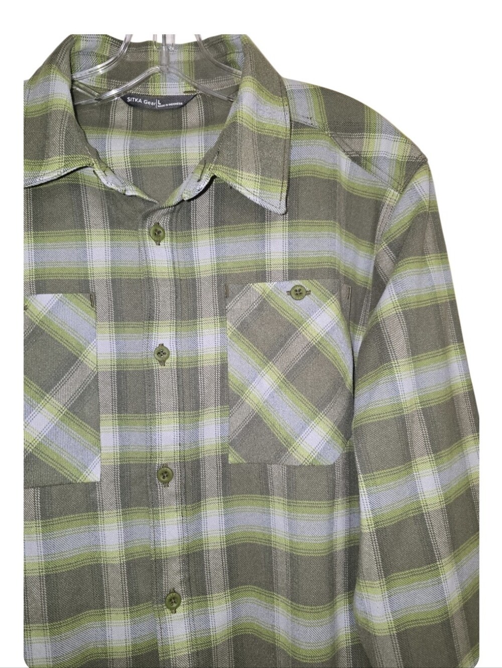 Sitka Gear Riser Flannel Plaid Work Shirt Covert Green Men's Large Long Sleeve - Picture 2 of 9